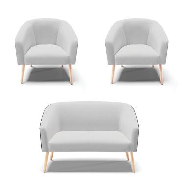 Imagem de Kit 1 Namoradeira E 2 Poltronas Preto Com Linho Cinza A05