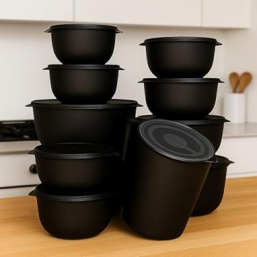 Imagem de Kit Potes 10 Bowl + Jarra Cozinha Saladeira Pote Marmitas Plástico (Preto)