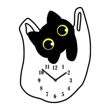 Imagem de BLWOTMOR Relógio de Parede com Um Adorável Motivo de Gato, Feito de Acrílico, Ideal para Sala de Jantar, Banheiro Ou Escritório.
