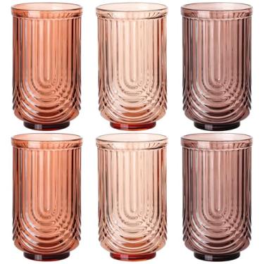 Imagem de TrophyToast Conjunto de copos vintage Venus de 170 a 500 ml, vidro canelado soprado à mão, copos de coquetel com design de arco para uísque, água, bebidas, gelo, café, suco, leite