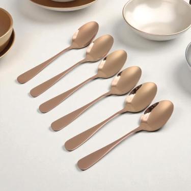 Imagem de Generic 1 conjunto de talheres para lava-louças, colheres de café, conjunto de 6 peças, aço inoxidável, tom de ouro rosa, 14 x 3,3 cm