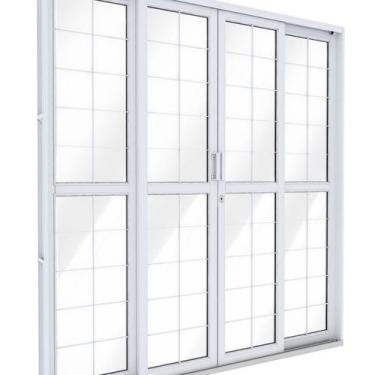 Imagem de Porta de Aço de Correr Central com Grade Quadrada 4 Folhas 213x200 Rio