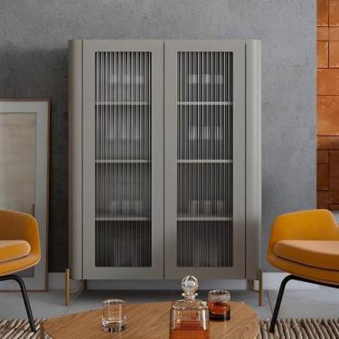 Imagem de Cristaleira com 2 Portas 98,5cm Vidro Canelado Pés em Metal Bend - CAS