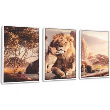 Imagem de Quadro Decorativo Leão Família Com Moldura Branco