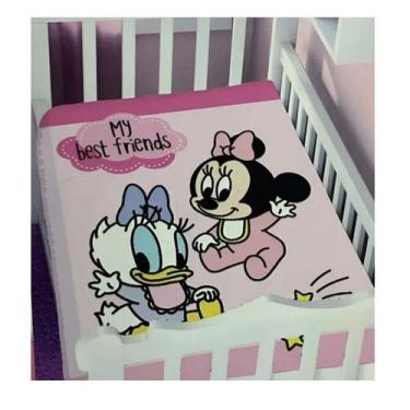 Imagem de Cobertor Infantil Raschel Plus Disney Minnie e Mickey Bebê Rosa Azul -