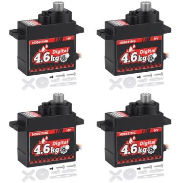 Imagem de HobbyPark Pack of 4 Waterproof 12g Micro Servo Metal Gear Arduino Servo 4.6kg High Torque Digital Mini Servos for 1/24 RC Crawler Car RC Airplane RC Boat RC Robotics 5.0v-8.4v High Volts