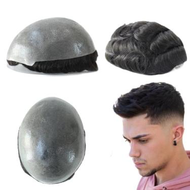 Imagem de HAIR NATURE Perucas masculinas Toupee de cabelo humano com nó de 0,08 mm para homens com cabelo preto #1B