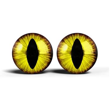 Imagem de Olhos realistas de artesanato de vidro de 2,5 cm, design de íris vertical de gato animal, conjunto de 2 peças, globos oculares de cabochão abobadados, arte, taxidermia e suprimentos para fabricação de