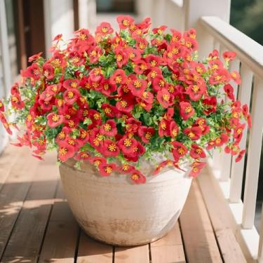 Imagem de U'Artlines 16 pacotes de flores artificiais de amor-perfeito para todas as estações, flores artificiais resistentes a UV, amores-perfeitos de seda com folhas de eucalipto para plantadores, varanda