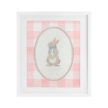 Imagem de Stupell Industries Impressão emoldurada branca de coelho guingão pastel macio sob vidro, design por The Paper Curator, 40 x 33
