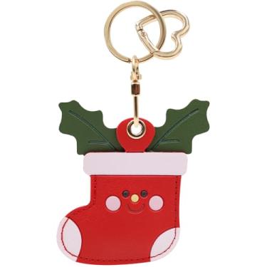 Imagem de MC Fashion Capa para chaveiro de couro PU compatível com AirTag, lindo chaveiro com tema natalino (meia)