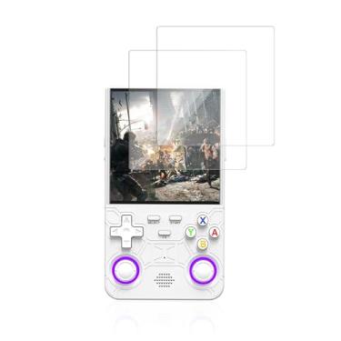 Imagem de YAJOJO Pacote com 2 protetores de tela para console de jogos R36 ultra retrô, vidro temperado de dureza 9H para console de jogos portátil R36 Ultra retrô, antiarranhões, clareza HD, sem bolhas