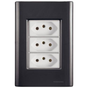 Imagem de Cj Três Tomadas Tripla 10a Giz Grafite Tramontina Completo Pronto Tramontina