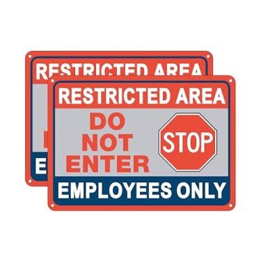 Imagem de Pacote com 2 placas de alumínio com área restrita apenas para funcionários Stop Do Not Enter, placa de alumínio resistente à ferrugem de 25 x 17 cm, proteção UV, à prova de intempéries, resistente ao