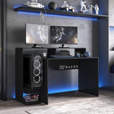 Imagem de Mesa Gamer E Escritorio Expert - Preta/logo Branco