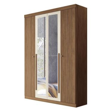 Imagem de Guarda Roupa Solteiro Buriti Ripado 4 Portas Jatobá-areia Com Espelho - Santos Andirá Jatobá-areia