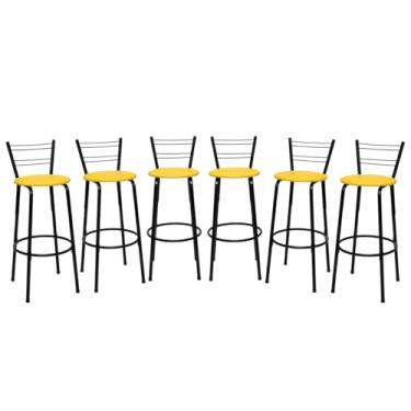 Imagem de Banqueta Altas Flórida Estrutura Preta 70cm Para Balcão Cozinha, Bar, Bistrô, Americano Kit 06 Unidades - Itagold (Amarelo)