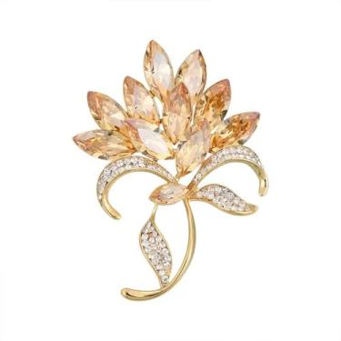 Imagem de LuvQaze Broche de flor para mulheres strass pérola zircônia flor lapela broche aniversário feriado presente para esposa namorada mãe, Small, Cobre, Zirconita