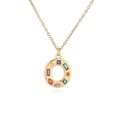 Imagem de LuvQaze Colar de zircônia colorida com inicial para mulheres, banhado a ouro 18 quilates, colar com pingente de letra e presente de aniversário para namorada, esposa, mãe, filha, Small, Cobre, Sem