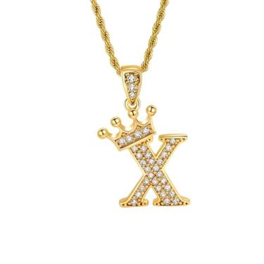 Imagem de Colares femininos com inicial dourada, pingente de letra A a Z, colar longo com nome de coroa, colar de joias de ouro, presente feminino, One size, Metal, Sem Pedra Preciosa
