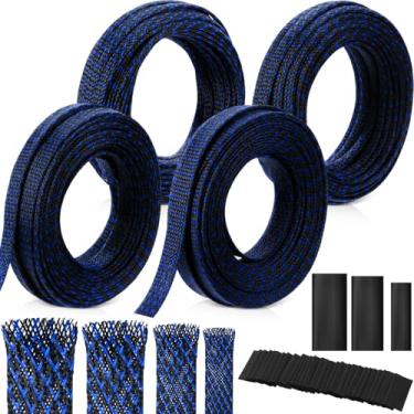 Imagem de Tatuo Manga de cabo trançado expansível de 46 metros, manga de arame trançado de vários tamanhos com 240 peças de tubo termorretrátil para televisão, áudio, cabos de computador, vídeo animal de