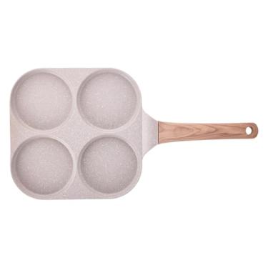 Imagem de Kitchen Flower Frigideira antiaderente de 4 seções para café da manhã – Frigideira revestida de granito para ovos, panquecas, muffins – compatível com indução, cabo de madeira