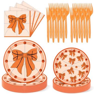 Imagem de Havawish 96 peças de basquete coquete suprimentos de festa arco de basquete decoração de festa de aniversário pratos de papel descartáveis e guardanapos chá de bebê talheres sobremesa louça de jantar