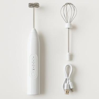 Imagem de Mini Mixer Portátil USB, Espumador de Leite Recarregável com 3 Velocidades, 2 Hastes em Aço Inox para Cappuccino, Café, Chocolate Quente, Batedor de Ovos e Bebidas
