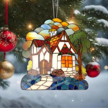 Imagem de Enfeites de Natal para pendurar em cristal de chalé, enfeites de árvore de Natal feitos à mão, decoração de carro e casa - presentes de Natal, decoração de artesanato em acrílico, ideias de troca de