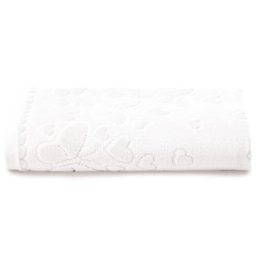 Imagem de Toalha de Banho Gigante Aveludada Romance Dohler 100% Algodão Banhão Fio Penteado Coração Borboleta (Branco)