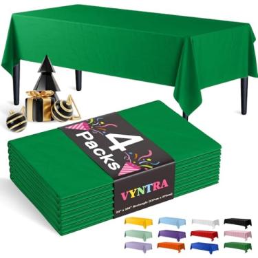 Imagem de Vyntra Toalhas de mesa descartáveis verdes de plástico retangular de 137 x 262 cm, pacote com 4 – capas de mesa de festa para aniversário, casamento, formatura e chá de bebê – impermeável, à prova de
