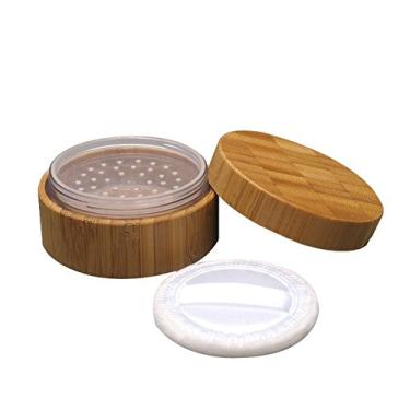 Imagem de 1 peça 30 G/1 oz vazio recarregável Eco Bambu folgado caixa de pó base maquiagem pó recipientes pote cosméticos armazenamento com peneiras e esponja para maquiagem e uso pós-banho do bebê