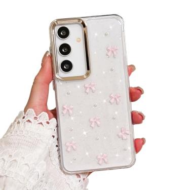 Imagem de EYZUTAK Capa para Samsung Galaxy S23 FE, capa de telefone com laço 3D com glitter fofo e brilhante laço transparente design estético capa protetora fina macia durável TPU transparente para mulheres