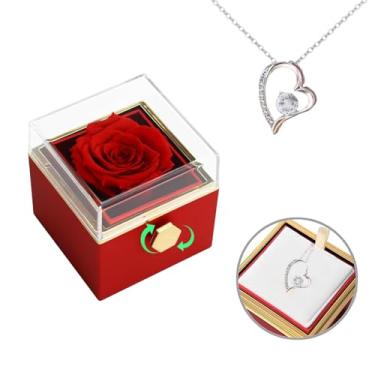 Imagem de CRAYALIU Caixa giratória de rosa vermelha eterna - um colar delicado embutido, caixa giratória combinada com qualquer outra joia, para mãe, namorada, esposa, dia dos namorados, aniversários e