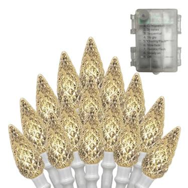 Imagem de Anycosy Luzes de Natal C3, 100 LEDs Strawberry Operado por Pilha Luzes 8 Modos e Temporizador para Árvore de Natal, Jardim, Pátio, Interior, Exterior, Decorações de Natal (C3-50LED-Pilha-Branco Quente