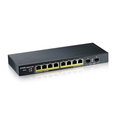 Imagem de Switch PoE Gerenciado Inteligente Gigabit Ethernet de 8 Portas ZyXEL com Orçamento de 77 Watts - Design sem Ventilador e 2 Portas SFP [GS1900-10HP], Preto, PoE+ de 77W