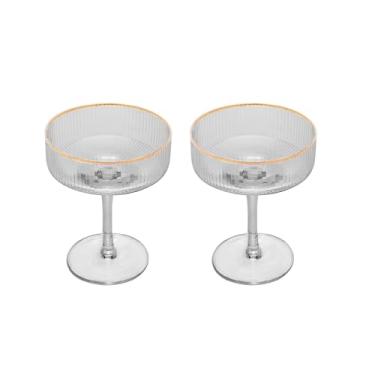 Imagem de WOLFF - Conjunto 2 Taças de Vidro Coupe com Borda Dourada - 200ml - Linha Lines