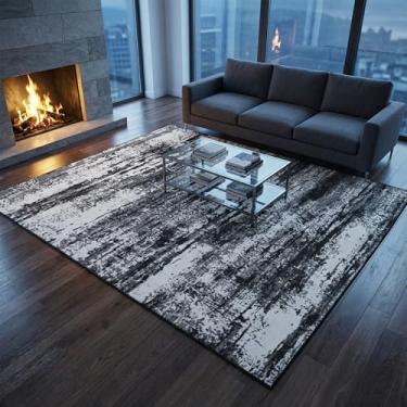 Imagem de Merelax Tapetes de área preto e branco 15 x 23 cm para sala de estar, grande abstrato moderno lavável para quarto de jogos, tapetes boho vintage para sala de jantar, escritório, escritório,