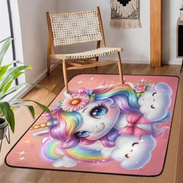 Imagem de Tapete de área de 9,5 x 1,5 m para sala de estar, lavável à máquina, tapete de unicórnio fofo, antiderrapante, tapete macio para sala de estar, quarto, sala de jantar, berçário, cozinha, decoração de