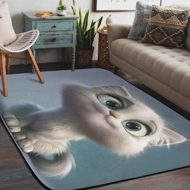 Imagem de Tapete de área para sala de estar, lavável na máquina, branco, animal, gato, tapete antiderrapante, tapete macio para sala de estar, quarto, sala de jantar, berçário, cozinha, decoração de casa
