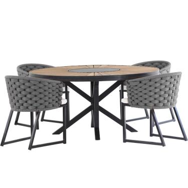 Imagem de Kit 4 Cadeira Bali Alumínio Em Tricô Náutico E Mesa Trama Prata