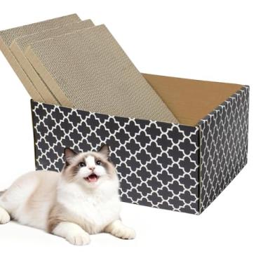 Imagem de Caixa arranhadora de papelão para gatos com 3 peças de tábua extragrande de dupla face, cama resistente para arranhar gatos, resistente e recarregável, ideal para arranhar e dormir, casa premium para