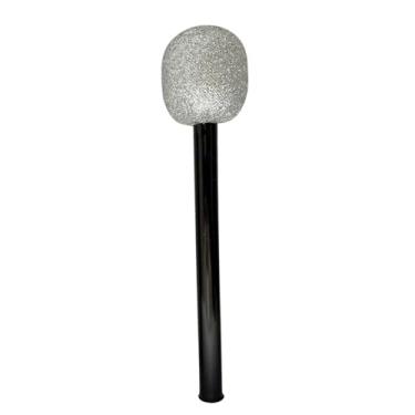 Imagem de Fiocias Microfone de Palco Falso para Fantasia, Lembrancinha de Festa, Brinquedo de Faz de Conta para Adolescentes E Crianças Pequenas, Fantasia de Jornalista, Preto Prateado, Tamanho real