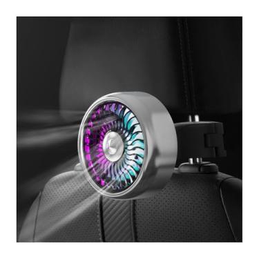 Imagem de Sandfren Ventilador de carro, 5 V ajustável, 3 velocidades de vento, ventoinhas de resfriamento para encosto de cabeça do banco traseiro com fios USB, luz ambiente, ventilador de circulação de ar de