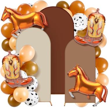 Imagem de Foilswirl 34 peças de decoração de festa ocidental capa de pano de fundo de arco de caubói ocidental 1,2 m 1,5 m 1,8 m capas de pano de fundo de elastano estampa de vaca bota cavalo balões tema cowboy