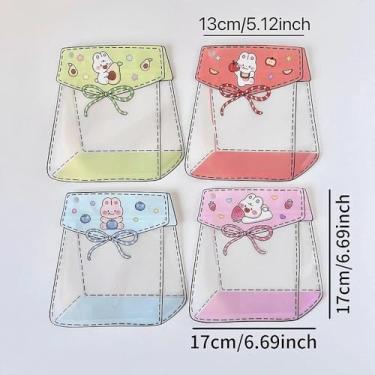 Imagem de 4 peças de sacos de presente transparentes com tema de coelhinho de frutas e desenhos animados, lindos sacos de presente com estampa de animal para doces e lanches para festa em casa, lembrancinha de