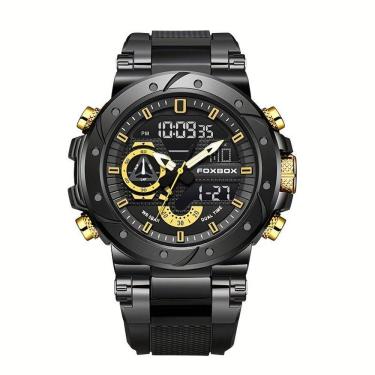 Imagem de Relógio De Quartzo Masculino Com Visor Luminoso Pulseira De Silicone Casual Dourado Preto
