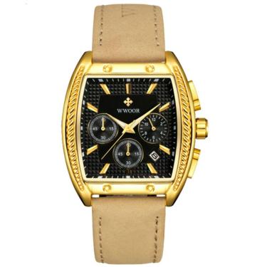 Imagem de Relógio Masculino Quartzo Esportivo Casual Toneau 3atm à Prova D'água Preto Dourado