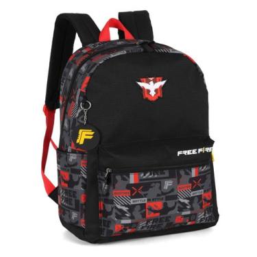 Imagem de Mochila Bolsa Escolar Jogo Free Fire Mestre Vermelho Costas - Luxcel