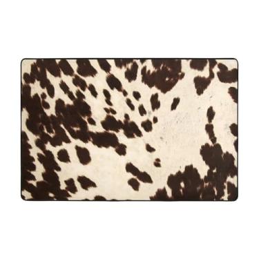 Imagem de ZERAOKE Tapetes de couro de vaca marrom para sala de estar 1,2 x 1,8 m, tapete macio e moderno, tapetes felpudos antiderrapantes para decoração de casa, tapete lavável para quarto, jantar, dormitório,